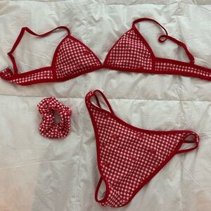 Red Gingham Bikini Set with Scrunchie